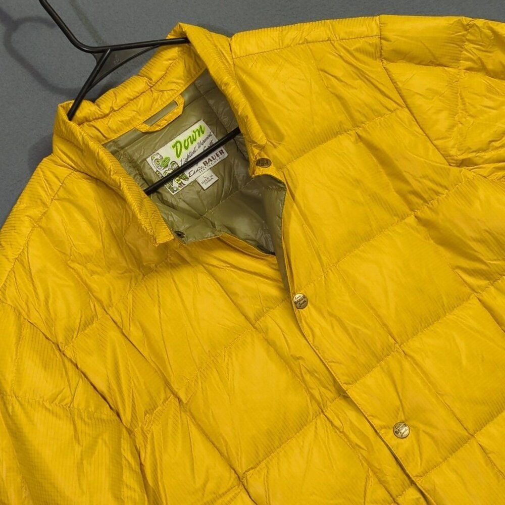 Eddie Bauer Jacket Men's M Yellow Puffer Goose Down Quilted EB550 Fill Snap
